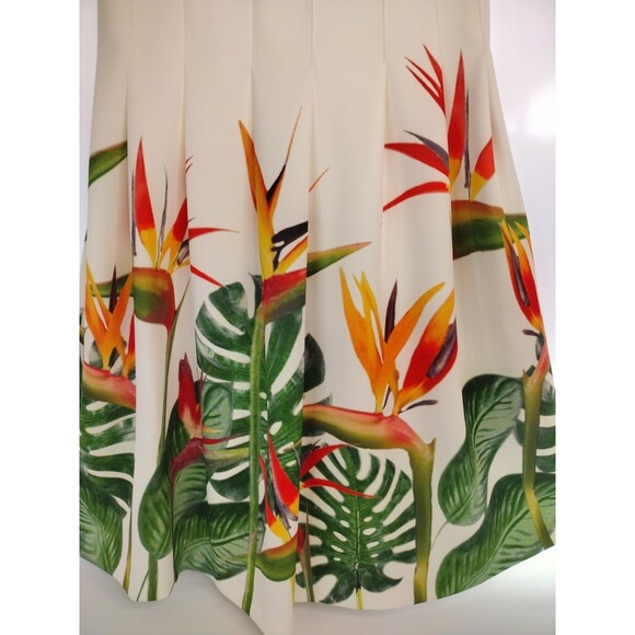 Calvin Klein Bird Of Paradise Dress White Orange Green Fit & Flare Stretch Sm - Picture 7 of 14
